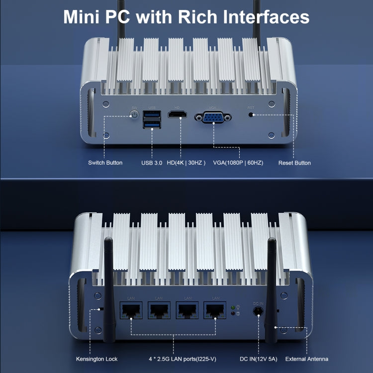 HYSTOU PO9B-J4125-4L Embedded Intel Celeron J4125 Processor Four Network Ports Mini Host, Specification:4GB+64GB - Windows Mini PCs by HYSTOU | Online Shopping UK | buy2fix