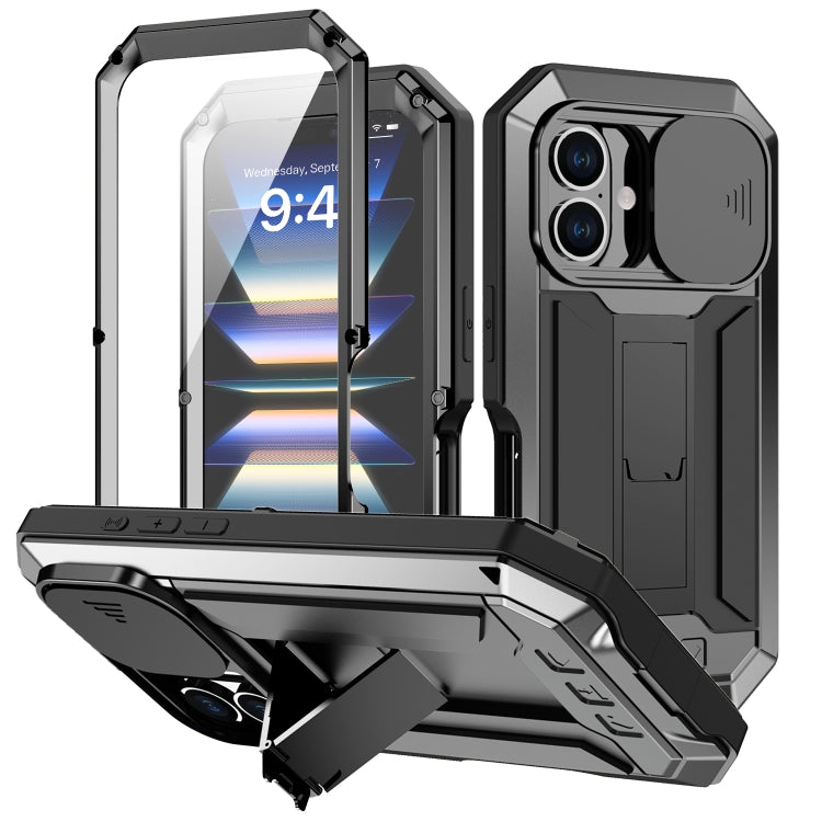 For iPhone 16 Plus R-JUST Sliding Camera IP54 Life Waterproof Holder Phone Case(Black) - iPhone 16 Plus Cases by R-JUST | Online Shopping UK | buy2fix