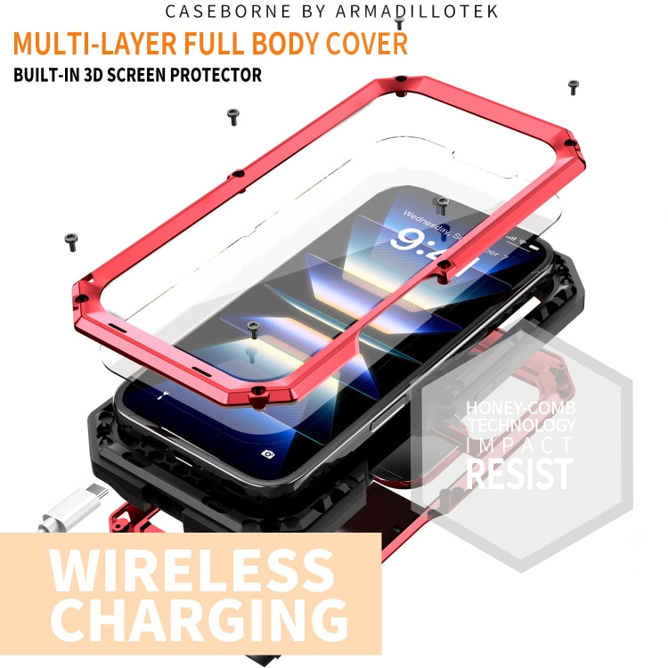 For iPhone 16 Plus R-JUST Sliding Camera IP54 Life Waterproof Holder Phone Case(Red) - iPhone 16 Plus Cases by R-JUST | Online Shopping UK | buy2fix