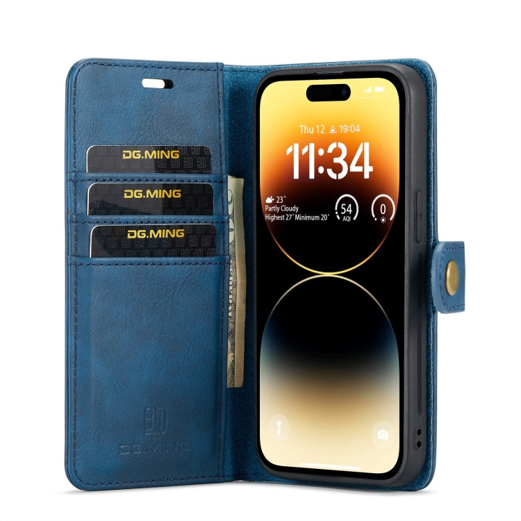 For iPhone 15 Pro DG.MING Crazy Horse Texture Detachable Magnetic Leather Phone Case(Blue) - iPhone 15 Pro Cases by DG.MING | Online Shopping UK | buy2fix