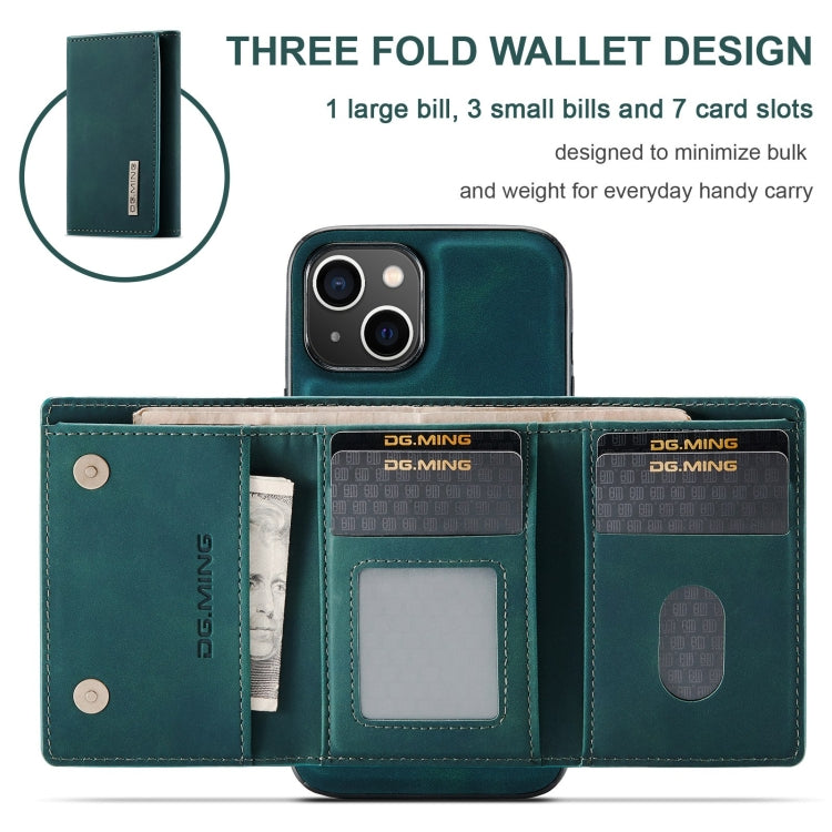 For iPhone 15 DG.MING M1 Series 3-Fold Multi Card Wallet Leather Phone Case(Green) - iPhone 15 Cases by DG.MING | Online Shopping UK | buy2fix