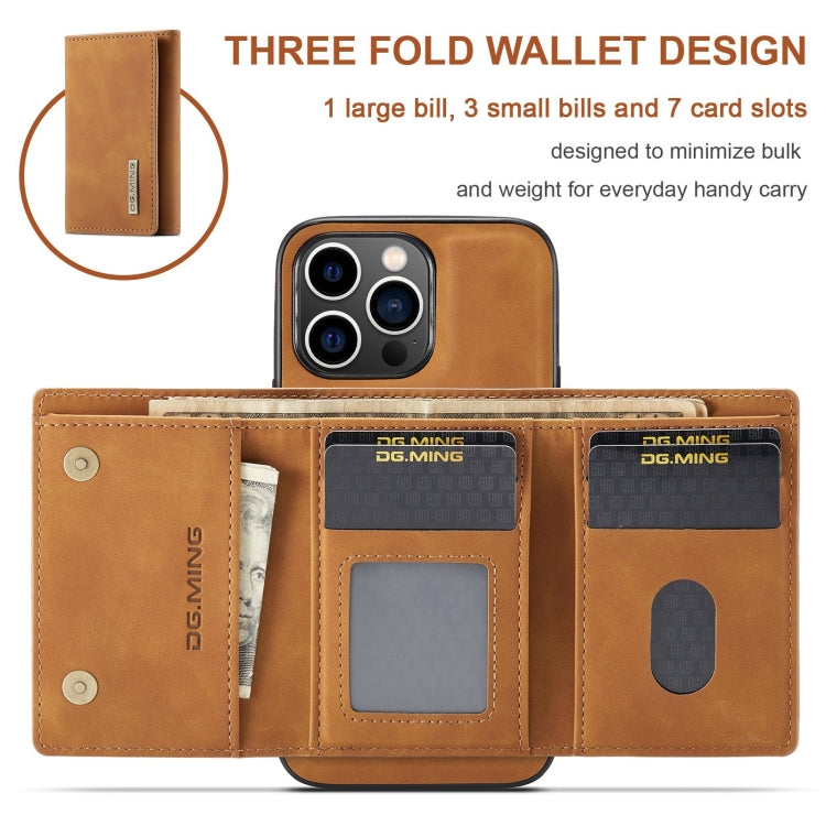 For iPhone 15 Pro Max DG.MING M1 Series 3-Fold Multi Card Wallet Leather Phone Case(Brown) - iPhone 15 Pro Max Cases by DG.MING | Online Shopping UK | buy2fix