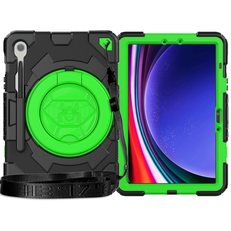 For Samsung Galaxy Tab S9 Spider Rotation Handle Silicone Hybrid PC Tablet Case(Black Green) - Galaxy Tab S9 Cases by buy2fix | Online Shopping UK | buy2fix