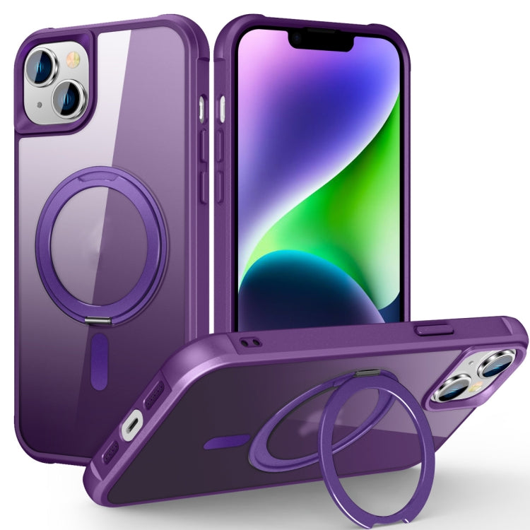 For iPhone 14 Plus MagSafe Magnetic Rotating Holder Phone Case(Purple) - iPhone 14 Plus Cases by buy2fix | Online Shopping UK | buy2fix