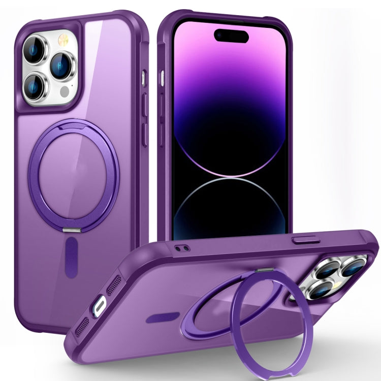 For iPhone 14 Pro MagSafe Magnetic Rotating Holder Phone Case(Purple) - iPhone 14 Pro Cases by buy2fix | Online Shopping UK | buy2fix