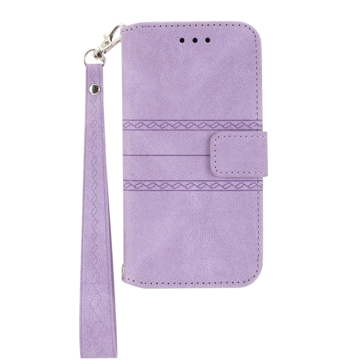 For iPhone SE 2024 Embossed Stripes Skin Feel Leather Phone Case(Light Purple) - More iPhone Cases by buy2fix | Online Shopping UK | buy2fix