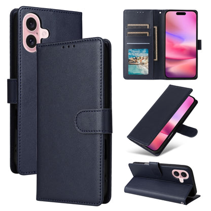 For iPhone 16 Multifunctional Horizontal Flip Leather Phone Case with Three Card Slots(Blue) - iPhone 16 Cases by buy2fix | Online Shopping UK | buy2fix