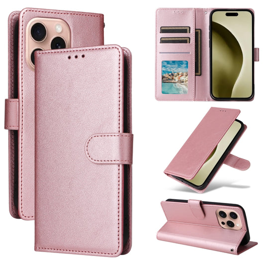 For iPhone 16 Pro Multifunctional Horizontal Flip Leather Phone Case with Three Card Slots(Rose Gold) - iPhone 16 Pro Cases by buy2fix | Online Shopping UK | buy2fix