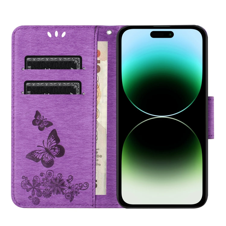 For iPhone 16 Pro Max Butterfly Embossed Flip Leather Phone Case(Purple) - iPhone 16 Pro Max Cases by buy2fix | Online Shopping UK | buy2fix