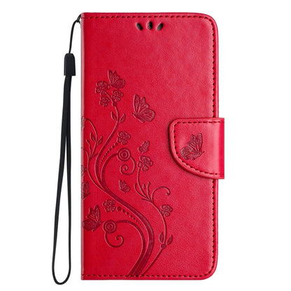 For iPhone 16 Plus Butterfly Flower Pattern Flip Leather Phone Case(Red) - iPhone 16 Plus Cases by buy2fix | Online Shopping UK | buy2fix