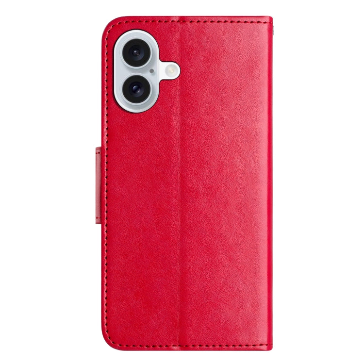 For iPhone 16 Plus Butterfly Flower Pattern Flip Leather Phone Case(Red) - iPhone 16 Plus Cases by buy2fix | Online Shopping UK | buy2fix