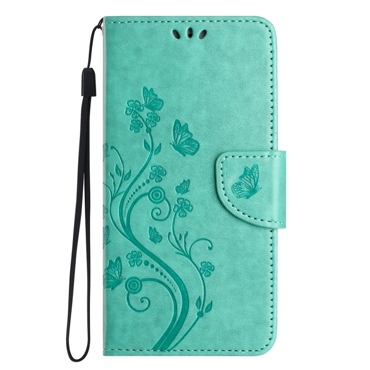 For iPhone 16 Plus Butterfly Flower Pattern Flip Leather Phone Case(Green) - iPhone 16 Plus Cases by buy2fix | Online Shopping UK | buy2fix