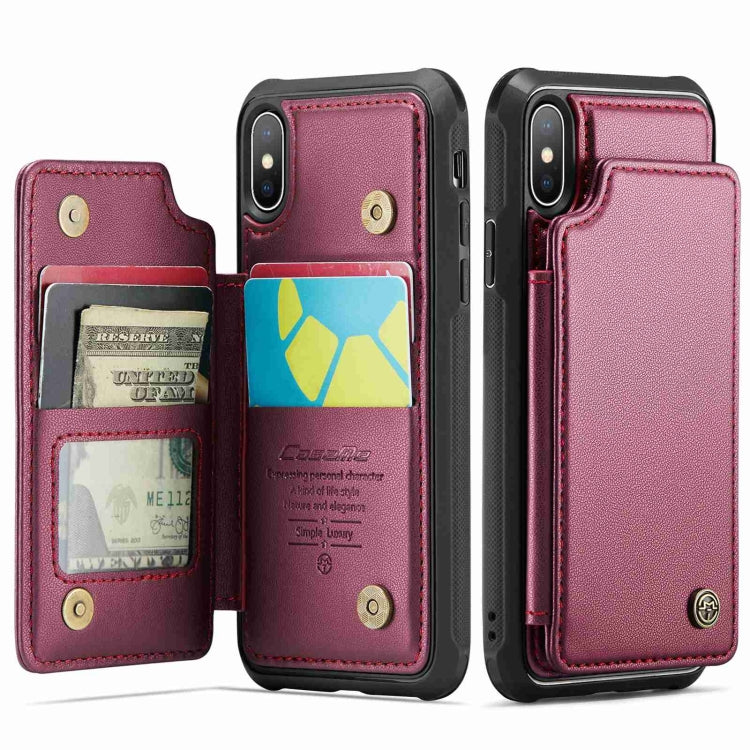 For iPhone XS / X CaseMe C22 Card Slots Holder RFID Anti-theft Phone Case(Wine Red) - More iPhone Cases by CaseMe | Online Shopping UK | buy2fix