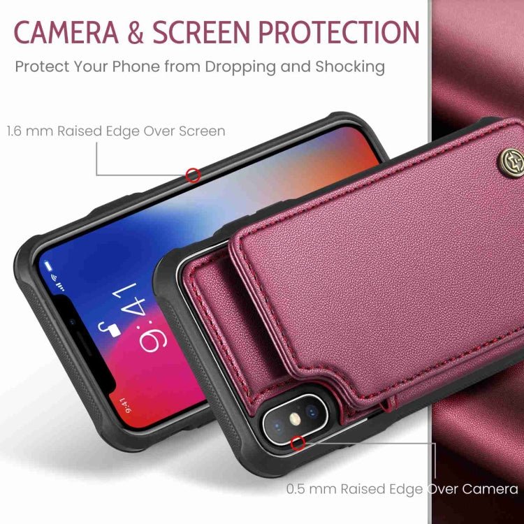 For iPhone XS / X CaseMe C22 Card Slots Holder RFID Anti-theft Phone Case(Wine Red) - More iPhone Cases by CaseMe | Online Shopping UK | buy2fix