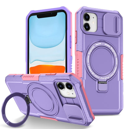 For iPhone 11 Sliding Camshield Magsafe Holder TPU Hybrid PC Phone Case(Pink Purple) - iPhone 11 Cases by buy2fix | Online Shopping UK | buy2fix