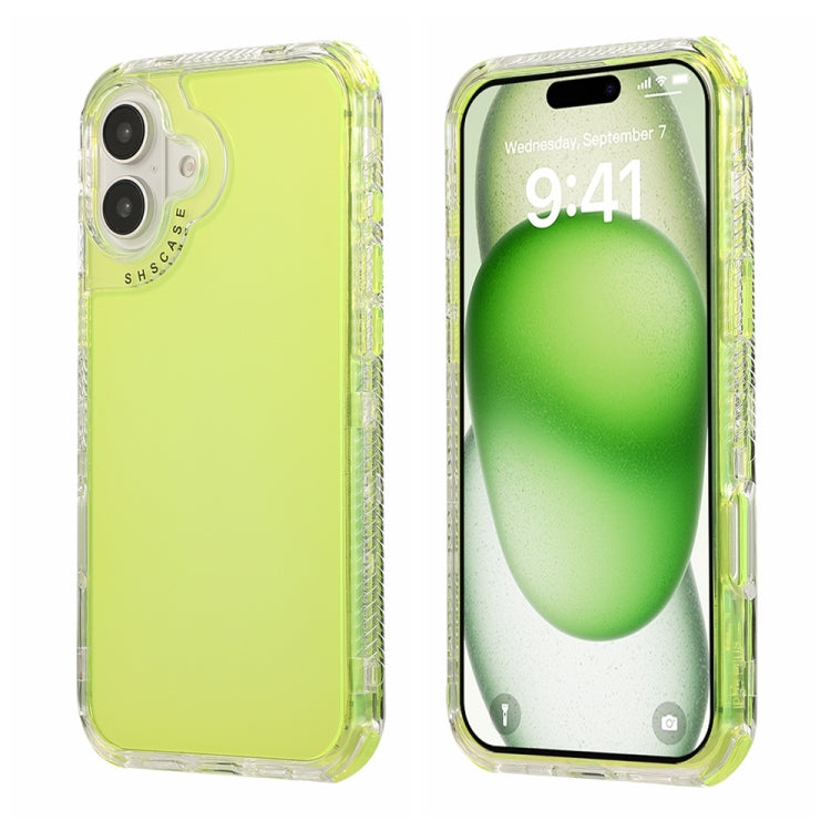 For iPhone 16 Dreamland 3 in 1 Clear Color Transparent Frame PC + TPU Phone Case(Fluorescent Green) - iPhone 16 Cases by buy2fix | Online Shopping UK | buy2fix