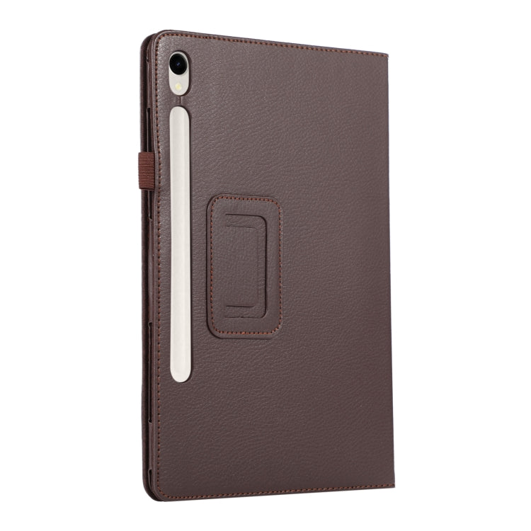 For Samsung Galaxy Tab S9+ Litchi Texture Leather Tablet Case with Holder(Brown) - Other Galaxy Tab PC by buy2fix | Online Shopping UK | buy2fix