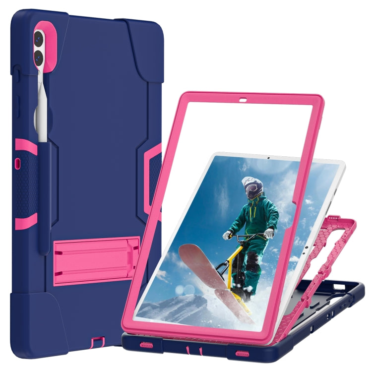 For Samsung Galaxy Tab S9+ Contrast Color Silicone PC Tablet Case with Holder(Navy Blue + Rose Red) - Galaxy Tab S9+ Cases by buy2fix | Online Shopping UK | buy2fix