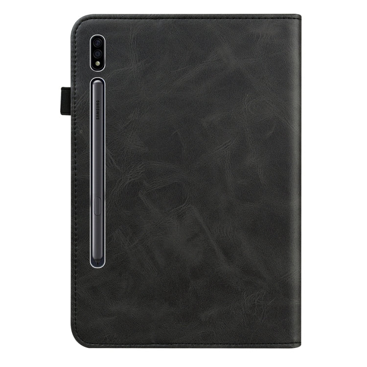 For Samsung Galaxy Tab S9 / S9 FE Solid Color Stripe Embossed Leather Tablet Case(Black) - Galaxy Tab S9 FE by buy2fix | Online Shopping UK | buy2fix