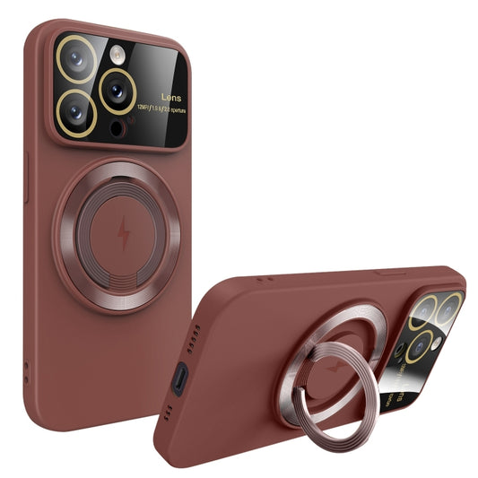 For iPhone 15 Pro Large Window MagSafe Magnetic Holder Phone Case(Claret Red) - iPhone 15 Pro Cases by buy2fix | Online Shopping UK | buy2fix