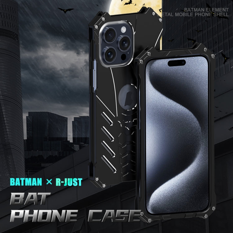 For iPhone 16 R-JUST Batman Hollow Metal Phone Protective Case(Black) - iPhone 16 Cases by R-JUST | Online Shopping UK | buy2fix