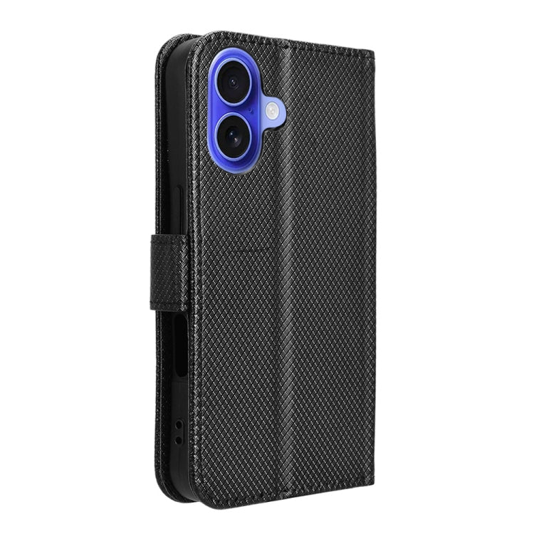 For iPhone 16 Plus Diamond Texture Leather Phone Case(Black) - iPhone 16 Plus Cases by buy2fix | Online Shopping UK | buy2fix