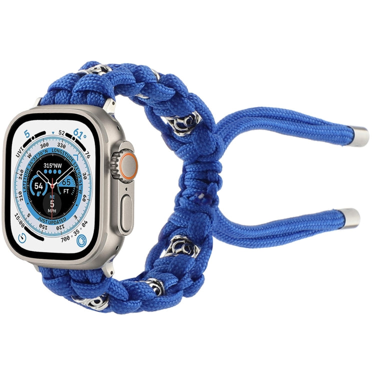 For Apple Watch Ultra 49mm Silk Silver Beads Braided Watch Band(Blue) - Watch Bands by buy2fix | Online Shopping UK | buy2fix