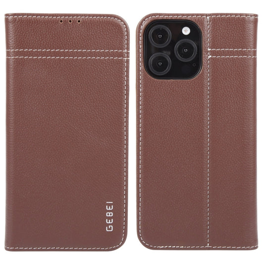 For iPhone 16 Pro GEBEI Top-grain Horizontal Flip Leather Phone Case(Brown) - iPhone 16 Pro Cases by GEBEI | Online Shopping UK | buy2fix