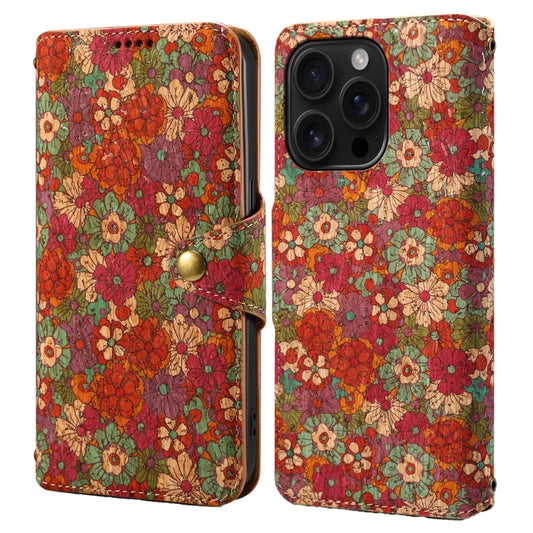 For iPhone 16 Pro Max Denior Flower Language Series Cork Fabric Oil Edge Leather Phone Case(Summer) - iPhone 16 Pro Max Cases by Denior | Online Shopping UK | buy2fix