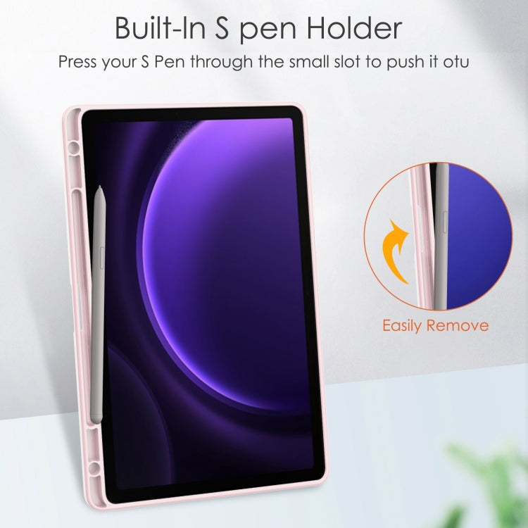 For Samsung Galaxy Tab S9 FE Acrylic 3-folding Smart Leather Tablet Case with Pen Slot(Pink) - Galaxy Tab S9 FE by buy2fix | Online Shopping UK | buy2fix