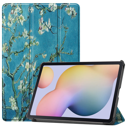 For Samsung Galaxy Tab S7 T870 Colored Drawing Pattern Horizontal Flip Leather Case with Three-folding Holder & Sleep / Wake-up Function(Apricot Blossom) - Other Galaxy Tab PC by buy2fix | Online Shopping UK | buy2fix