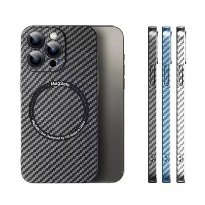 For iPhone 11 MagSafe Magnetic PC Carbon Fiber Phone Case with Lens Film(Silver White) - iPhone 11 Cases by buy2fix | Online Shopping UK | buy2fix