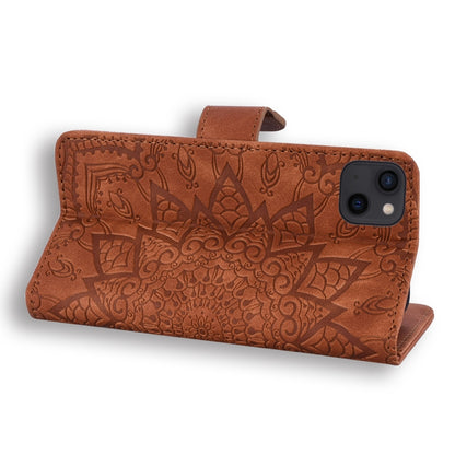 For iPhone 16 Pro Max Mandala Embossed Dual-Fold Calf Leather Phone Case(Brown) - iPhone 16 Pro Max Cases by buy2fix | Online Shopping UK | buy2fix