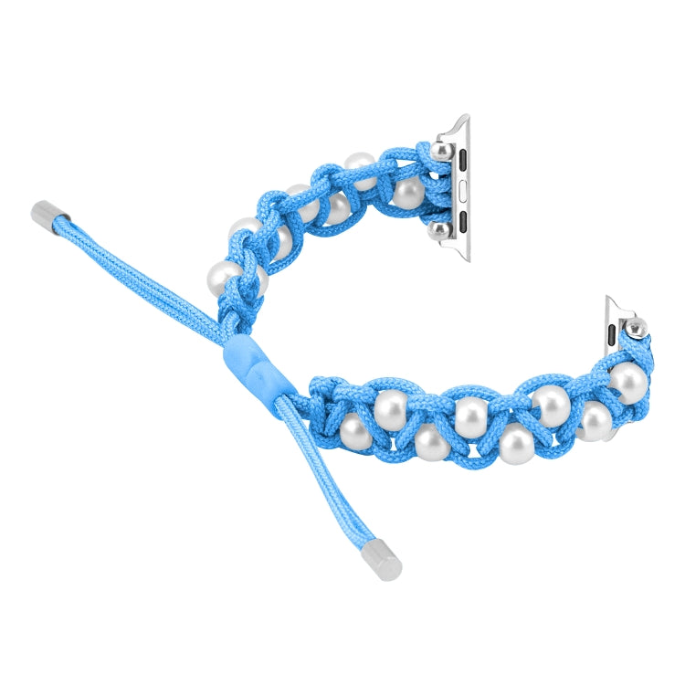 For Apple Watch Ultra 2 49mm Paracord Gypsophila Beads Drawstring Braided Watch Band(Blue) - Watch Bands by buy2fix | Online Shopping UK | buy2fix