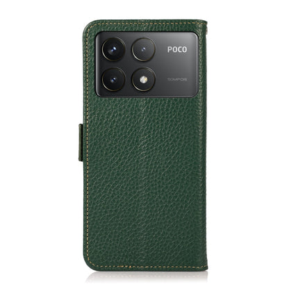 For Xiaomi Redmi K70 KHAZNEH Side-Magnetic Litchi Genuine Leather RFID Phone Case(Green) - K70 Cases by buy2fix | Online Shopping UK | buy2fix