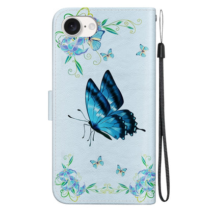 For iPhone SE 2024 Crystal Texture Colored Drawing Leather Phone Case(Blue Pansies) - More iPhone Cases by buy2fix | Online Shopping UK | buy2fix