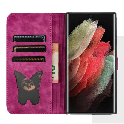 For Samsung Galaxy S22 Ultra 5G Butterfly Cat Embossing Flip Leather Phone Case(Pink) - Galaxy S22 Ultra 5G Cases by buy2fix | Online Shopping UK | buy2fix