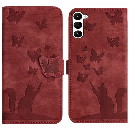 For Samsung Galaxy S23+ 5G Butterfly Cat Embossing Flip Leather Phone Case(Red) - Galaxy S23+ 5G Cases by buy2fix | Online Shopping UK | buy2fix