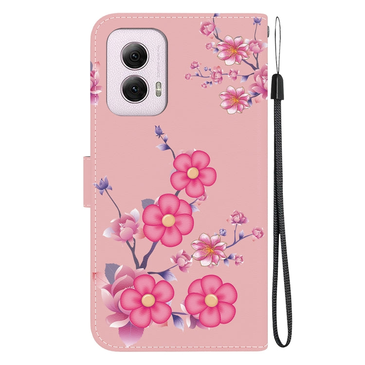 For Motorola Moto G Power 5G 2024 Crystal Texture Colored Drawing Leather Phone Case(Cherry Blossoms) - Motorola Cases by buy2fix | Online Shopping UK | buy2fix