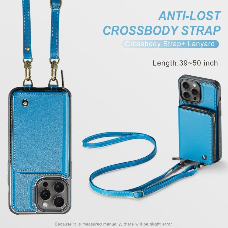 For iPhone 15 Pro Max JEEHOOD C22 Series Zipper Wallet Leather Phone Case with Dual Lanyard(Blue) - iPhone 15 Pro Max Cases by JEEHOOD | Online Shopping UK | buy2fix