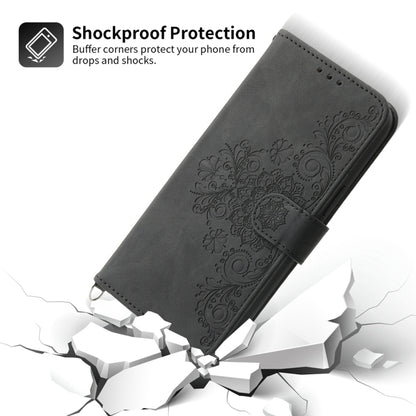 For iPhone 16 Pro Skin-feel Flowers Embossed Wallet Leather Phone Case(Black) - iPhone 16 Pro Cases by buy2fix | Online Shopping UK | buy2fix