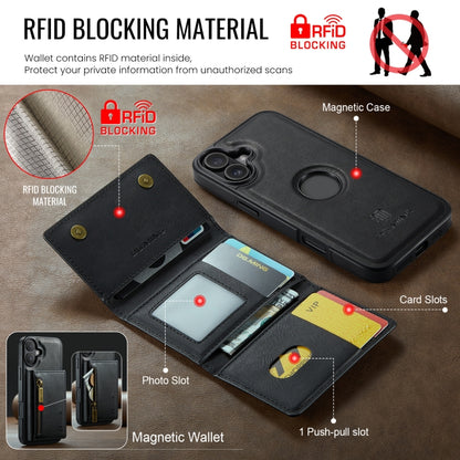 For iPhone 16 DG.MING M5 Series Zip RFID Multi Card Detachable Leather Phone Case(Black) - iPhone 16 Cases by DG.MING | Online Shopping UK | buy2fix