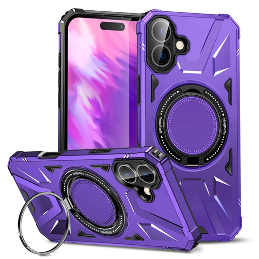 For iPhone 16 MagSafe Magnetic Shockproof Phone Case with Ring Holder(Purple) - iPhone 16 Cases by buy2fix | Online Shopping UK | buy2fix