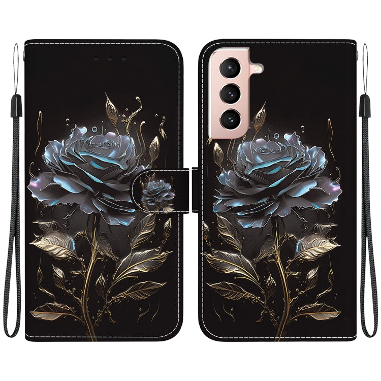 For Samsung Galaxy S21 5G Crystal Texture Colored Drawing Leather Phone Case(Black Rose) - Galaxy S21 5G Cases by buy2fix | Online Shopping UK | buy2fix