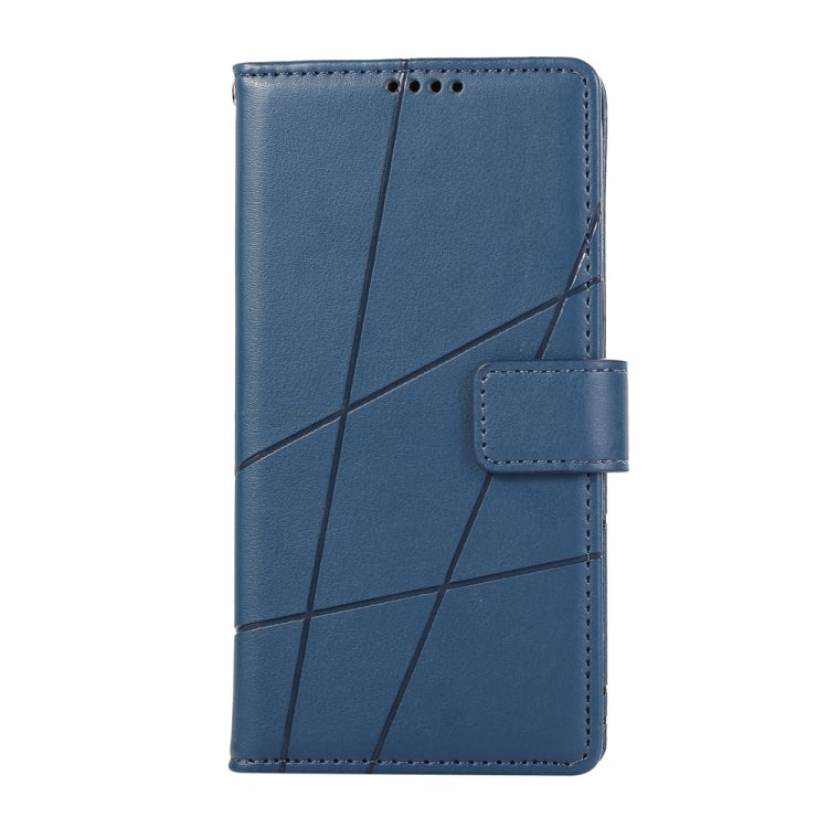 For iPhone 16 Pro PU Genuine Leather Texture Embossed Line Phone Case(Blue) - iPhone 16 Pro Cases by buy2fix | Online Shopping UK | buy2fix