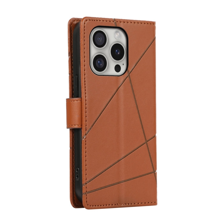 For iPhone 16 Pro PU Genuine Leather Texture Embossed Line Phone Case(Brown) - iPhone 16 Pro Cases by buy2fix | Online Shopping UK | buy2fix