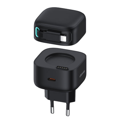 USAMS US-CC209 SMF Series PD35W 8 Pin + Type-C Dual Port GaN Fast Charger, EU Plug(Black) - USB Charger by USAMS | Online Shopping UK | buy2fix