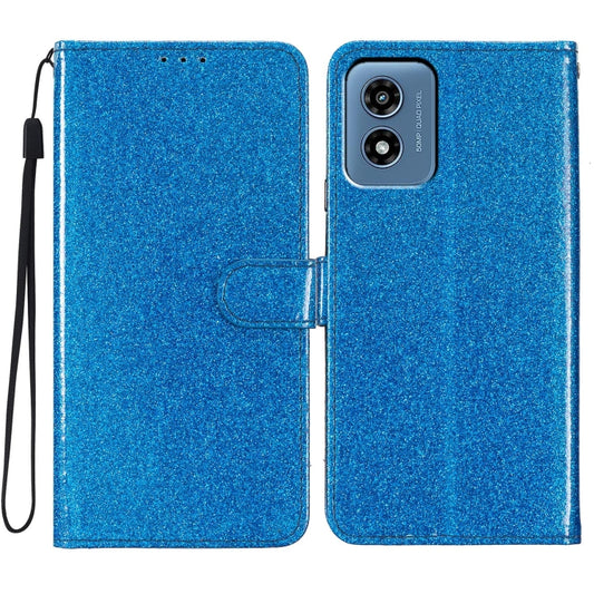 For Motorola Moto G Play 2024 Glitter Powder Flip Leather Phone Case(Blue) - Motorola Cases by buy2fix | Online Shopping UK | buy2fix