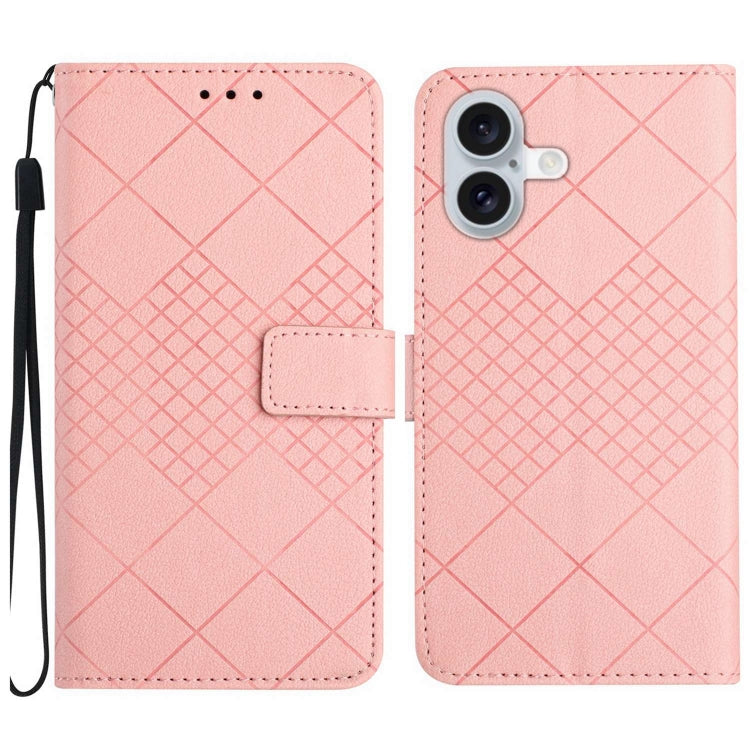 For iPhone 16 Rhombic Grid Texture Leather Phone Case(Pink) - iPhone 16 Cases by buy2fix | Online Shopping UK | buy2fix