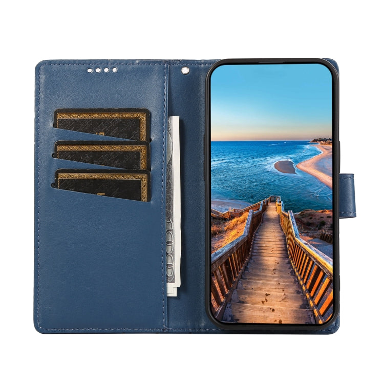 For Realme 12 5G PU Genuine Leather Texture Embossed Line Phone Case(Blue) - Realme Cases by buy2fix | Online Shopping UK | buy2fix